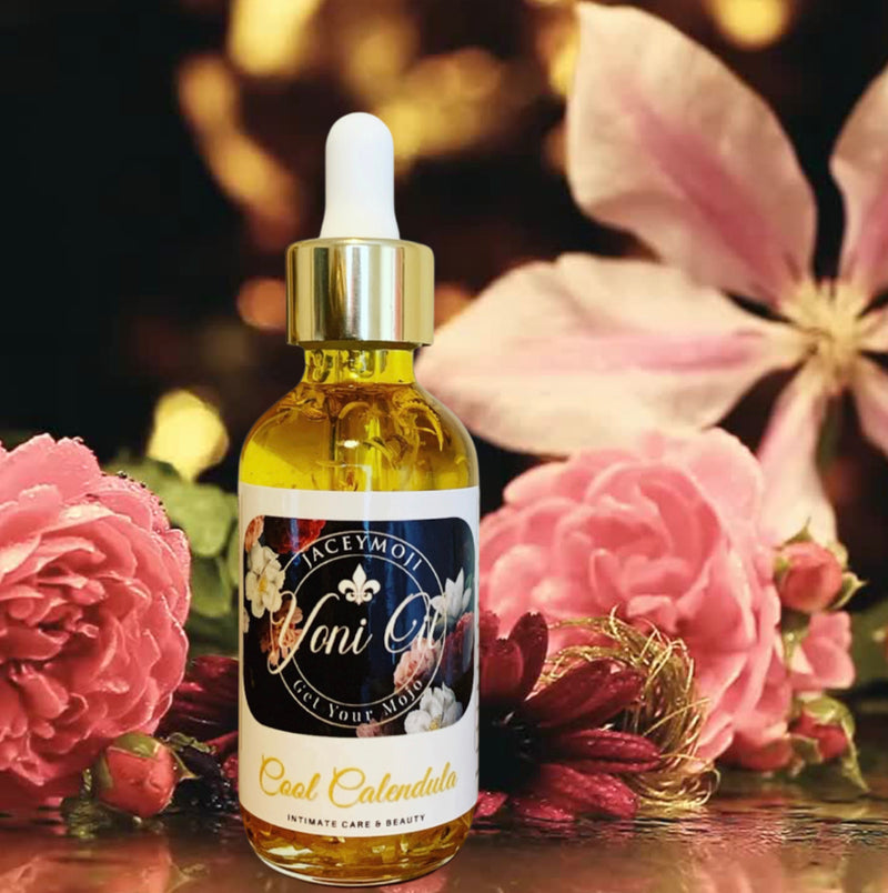 Cool Calendula Yoni Oil for relief from infections, odor, hemorrhoids, and perineal lacerations